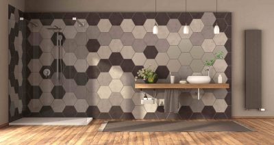 nowoczesna łazienka z płytkami hexagonalnymi